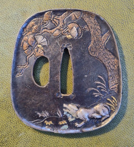 Japanese shakudo tsuba gold - japanese,