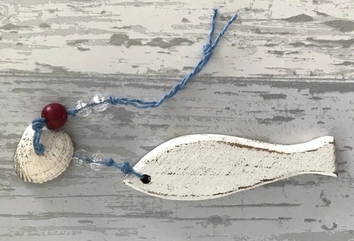 Hanging wooden fish with shell - hanging,