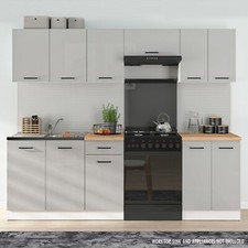 Summer Premium Compact Kitchen Set 230cm - 7 Cabinets Light Grey Gloss Finish