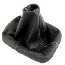 VW PASSAT 5 OR 6 SPEED WHITE STITCH BLACK LEATHER GEAR STICK KNOB COVER GAITER