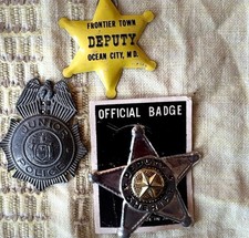 3 Vintage Toy Police Badges; 1