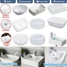 Bathroom Sink Hand Wash Countertop Modern Small Basin Ceramic White Oval Round