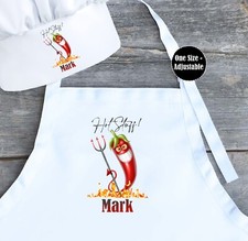 Personalised Chilli 'Hot Stuff'  BBQ Kitchen Chef Hat & Apron Gift Idea