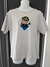 Official Tintin Captain Haddock T-Shirt Sz L Moulinsart Belgium Light Grey 