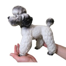 Vintage Italian Ceramic Poodle Figurine | White & Grey Dog Ornament