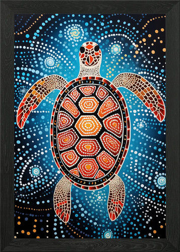 Aboriginal turtle dot framed - turtle,