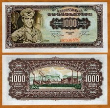 Yugoslavia, 1000 (1,000) dinara 1963, P-75, aUNC Steelworker, Factory