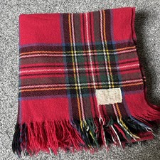 Vintage All Wool Blanket Fringed Tartan Check Blanket  Picnic Bbqs 60x57 Inch