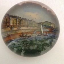 Antique Victorian White Rock Place Hastings Souvenir Glass Paperweight 2.25''