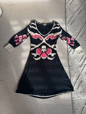 Temperley London Silk Knit, Fit & Flare Dress in Black, Pink & Cream UK12