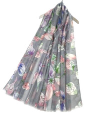 Ladies Scarves/ Grey scarf, Leaf print, Brand New, gift