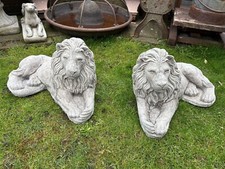 Pair of Concrete Laying Lions Garden Statues