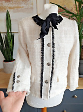 Zara Cream Bow Boucle Short Textured Tweed Blazer Jacket Size M Medium