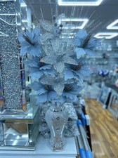 Decorative Artificial Silver Grey Flowers Arrangement with Glitter Vase – 65cm x