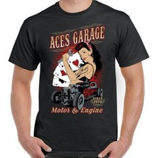 Hot Rod T-Shirt Aces Garage Motor & Engine Mens American Car Motor Enthusiast