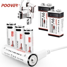 Li-ion AA Battery 9Volt USB Rechargeable 1.5v LR6 Smoke Alarm Battery 9v+ Cable