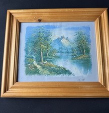 Original Signed Oil Painting Mountain River Landscape Framed