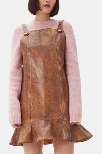 Ganni brown foil denim mini - ganni,