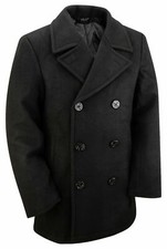 US Navy Pea Coat Military Vintage Style Winter Warm Wool Jacket Dress Top Black