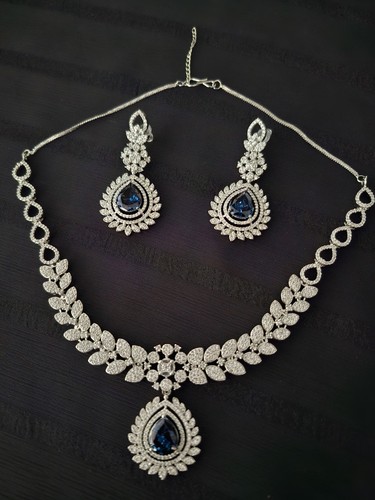 Silver tone blue teardrop - blue,