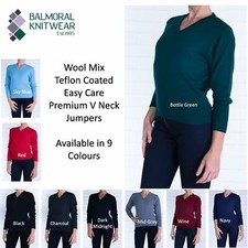 Balmoral Womens Jumper Knitted V Neck Ladies Long Sleeve Casual Wool Sweater