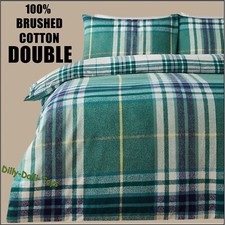 Tartan Check DOUBLE Duvet Cover 100% Brushed Cotton Soft Thick Green & Blue NEW