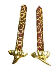 SET OF 2 RED AND GOLD BLOWN GLASS VINTAGE CLIP-ON CANDLE CHRISTMAS ORNAMENTS 