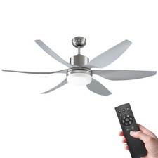 HOMCOM Reversible Ceiling Fan w/ Light, 6 Blades Indoor LED Lighting Fan, Silver