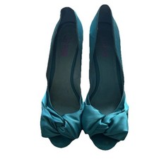Jones Teal Blue Satin Peep Toe Shoes Size 6