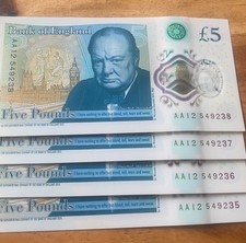 4 x £5 notes Consecutive
