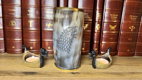 Viking hand carved horn cup - carved,