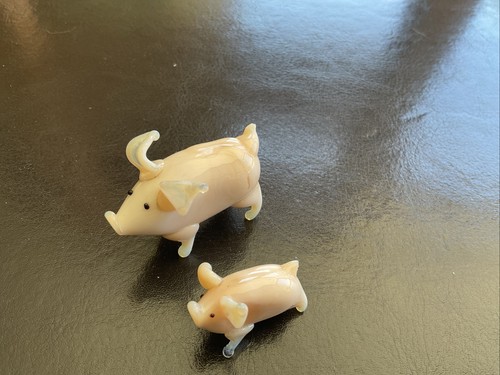 Two miniature hand blown pink - two,