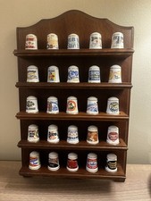 25x Vintage Decorative Bone China England Thimbles In Wooden Stand 