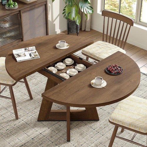 Extendable round dining table - round,