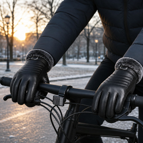 Leather winter cycling mitts - winter,