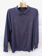 Burberry London Sweater Mens XXXL Blue Wool Blend Polo Embroidered Made n Spain