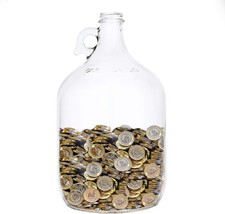 £2,000+ Glass Coin Jar - Large 5.3 Litre Piggy Bank for Adults & Kids - Clear 