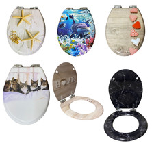 18" Toilet Seat MDF Novelty Design Toilet Seats Strong Silver Hinges Bathroom