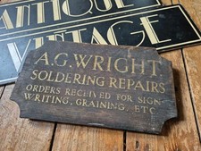 Vintage old Wooden Painted Trade Shop Sign writin and soldering  Repairs