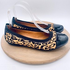 Joseph Seibel Shoes Womens 8.5 39 Black Leather Pippa Ballet Flats Leopard
