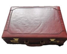 Vintage case 'Quest International' Leather Attache Case. Brass Combination Lock.