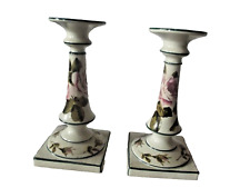 Antique Wemyss Pair of Rare Candle Sticks Decorated with Roses & Buds. 1917
