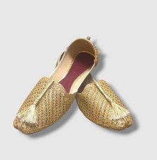 Handmade Men's Jutti Mojari Indian Khussa (UK_ 7,8,9,10,11) SKIN-GOLD-WHT