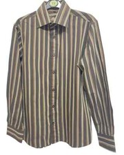 NWOT TAYLOR & WRIGHT SMALL Brown Stripe Long Sleeve Cotton & Polyester Shirt