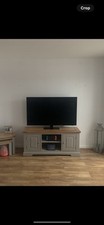 Oak Furniture Land St Ives Large Natural Solid Oak Grey Painted TV Unit