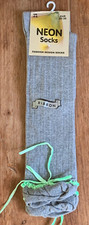 Ladies/Girls grey knee high socks with neon green trim & bow detail size 4-6