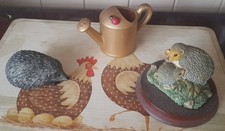 2 VINTAGE HEDGEHOG ORNAMENTS WITH WATERING CAN
