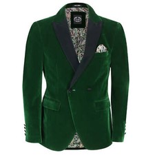Mens Double Breasted Velvet Dinner Jacket 2 Button Tailor Fit Suit Tuxedo Blazer