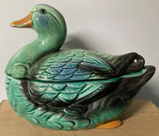 Colourful Vintage Porcelain Terrine Pate Dish Blue/Green. 