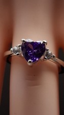 Amethyst silver heart ring - amethyst,